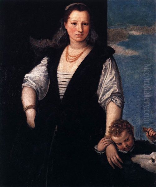 Portrait de femme avec un enfant et un chien Oil Painting by Paolo Veronese