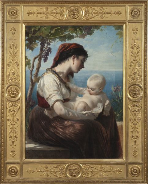 Young Mother and her Child Oil Painting by Elisabeth Baumann