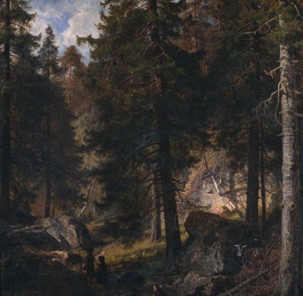 In the Forest Oil Painting by Johan Edvard Bergh