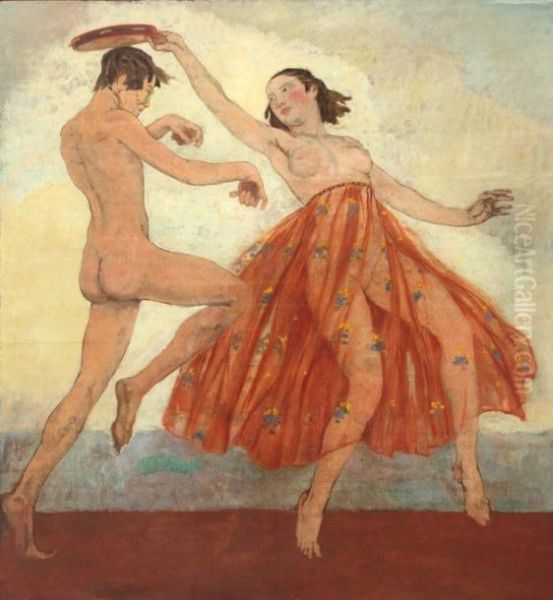 Couple De Danseurs Aux Tambourins Et Auxcymables Oil Painting by Henry Caro-Delvaille