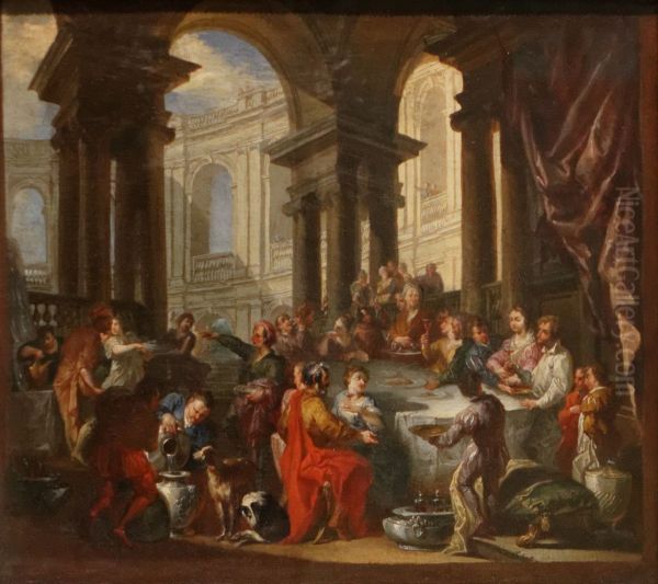 Festin donne sous un portique d'ordre ionique Oil Painting by Giovanni Paolo Panini