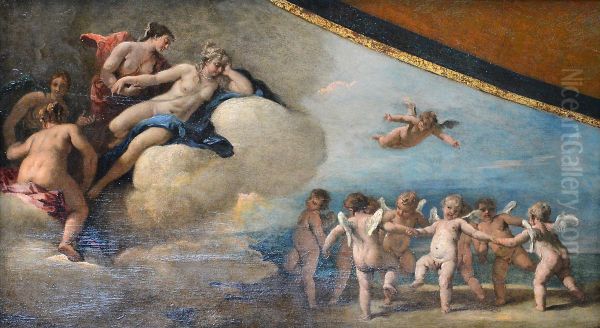 Venus entouree de nymphes regardant une ronde d'Amours Oil Painting by unknown