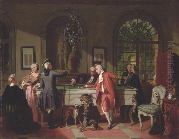 The Game Of Billiards Oil Painting by Jean Carolus