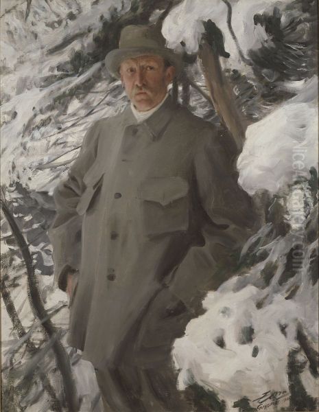 Konstnaren Bruno Liljefors Oil Painting by Anders Zorn