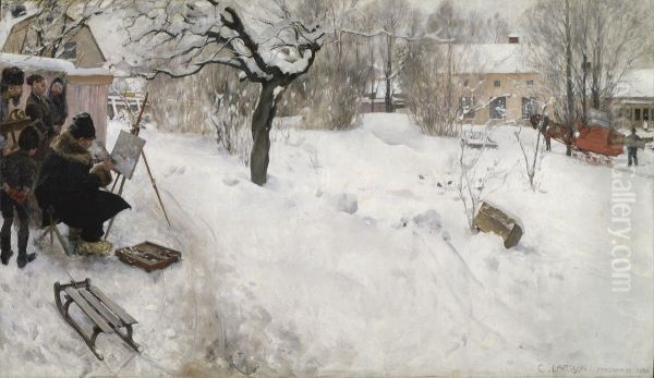 Open-Air Painter. Winter-Motif from Asogatan 145, Stockholm Oil Painting by Carl Larsson