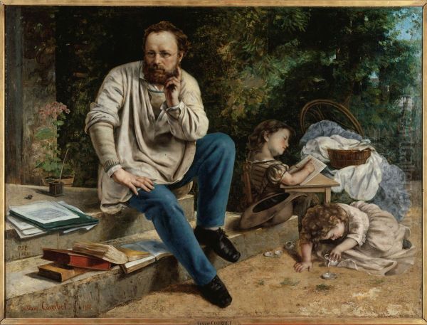 Pierre-Joseph Proudhon et ses enfants en 1853 Oil Painting by Gustave Courbet