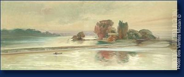 La Meuse Et La Derivation Oil Painting by Alphonse Caron