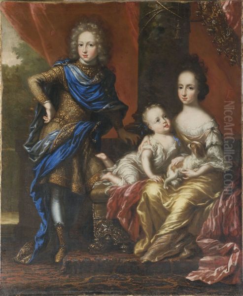 Karl XII tillsammans med sina systrar, 1682-1718, kung av Sverige,  Hedvig Sofia, 1681-1708, Ulrika Eleonora, 1688-1741 Oil Painting by David Klocker Ehrenstrahl