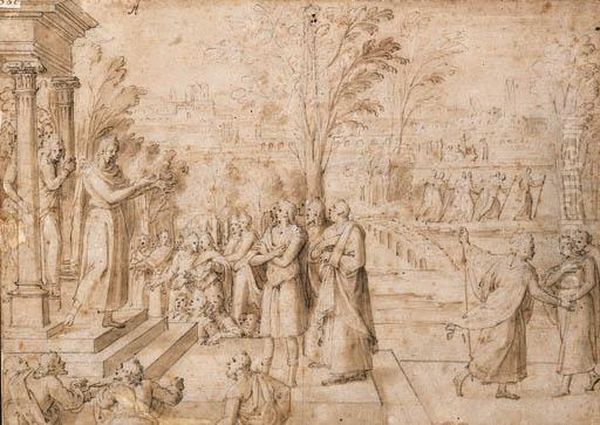 Figures Imploring A Priest On The Steps Of A Temple Oil Painting by Antoine Caron