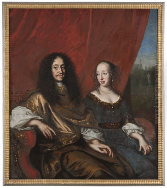 Gustav Adolf, 1633-1695, hertig av Mecklenburg-Gustrow. Magdalena Sibylla, 1631-1719, av Holstei Oil Painting by David Klocker Ehrenstrahl