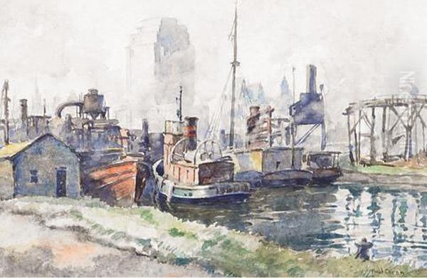 Old Canal Basin, Montreal Oil Painting by Paul Archibald Caron