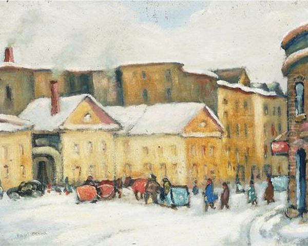 Town Square, Winter Oil Painting by Paul Archibald Caron