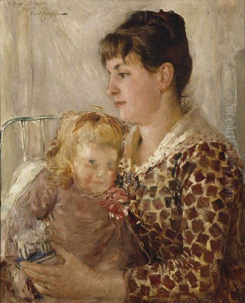 Mother and Child. The Wife and Daughter of the Artist Allan Osterlind Oil Painting by Ernst Josephson