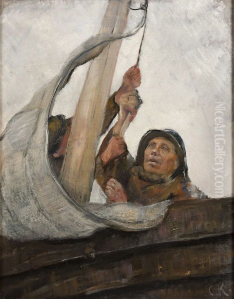 Setting Sail Oil Painting by Christian Krohg