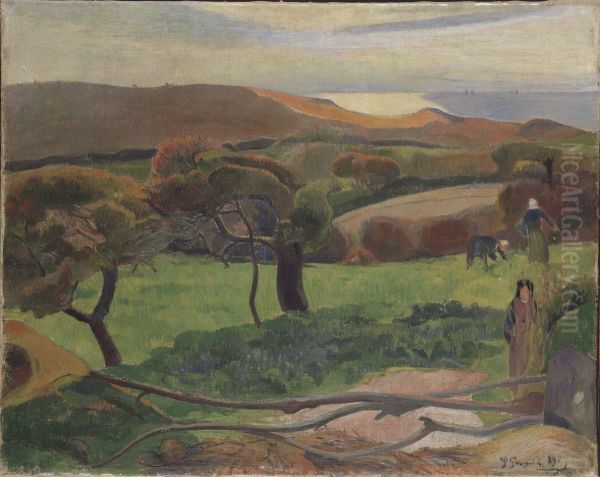 Les Champs au bord de la mer Oil Painting by Paul Gauguin