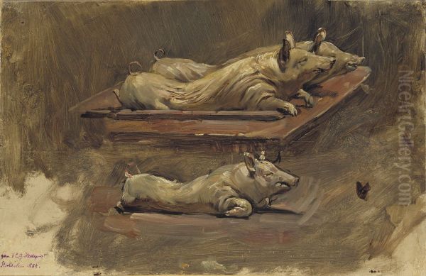 Pigs. Study for During Fasting Time Oil Painting by Carl Gustaf Hellqvist