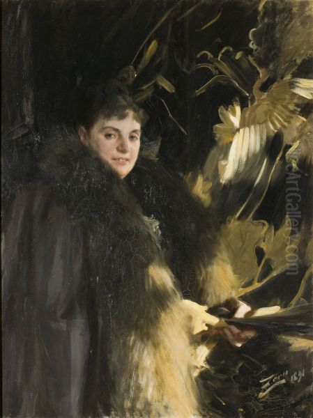 Fru Veronica Heiss Oil Painting by Anders Zorn