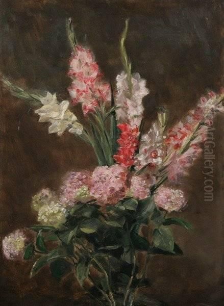 Bouquet Of Hydrangeas And Gladiolas Oil Painting by Jules Etienne Carot