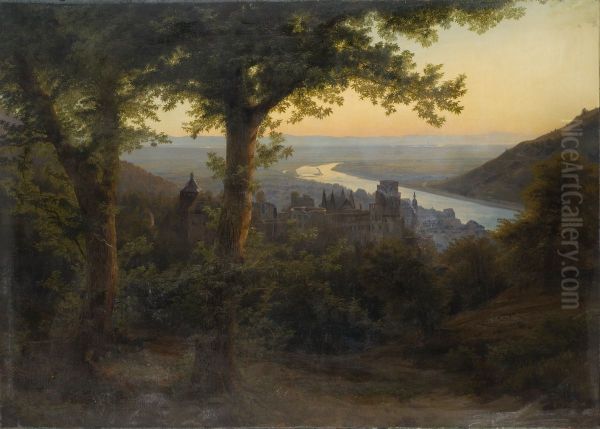 Slottet i Heidelberg Oil Painting by Carl Dahl