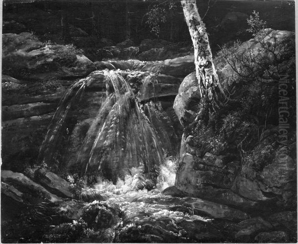 A Waterfall. Study Oil Painting by Johan Christian Dahl