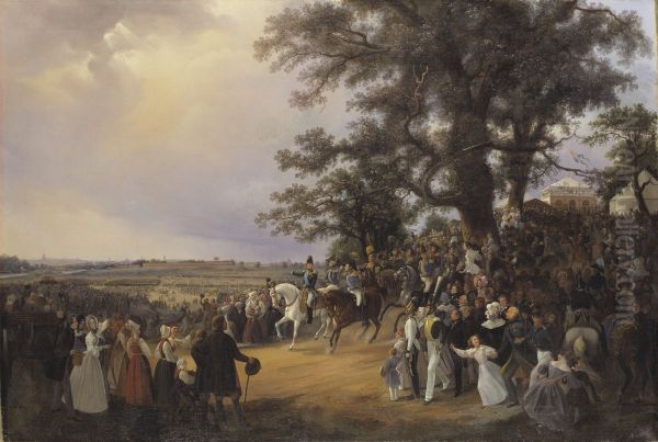 Review in Ladugardsgarde Fields during Czar Nicolaus' Visit in 1838 Oil Painting by Carl Stefan Bennet