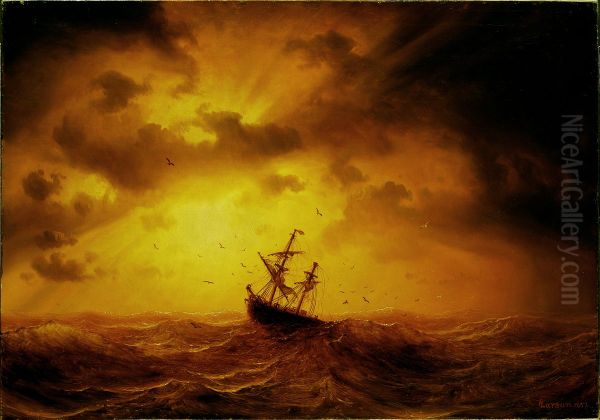 Storm pa havet Oil Painting by Marcus Larson