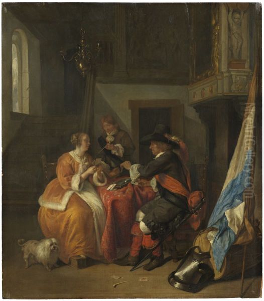 Spelparti Oil Painting by Gabriel Metsu