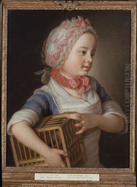 Girl with Bullfinch in a Cage Oil Painting by Per Krafft the Elder