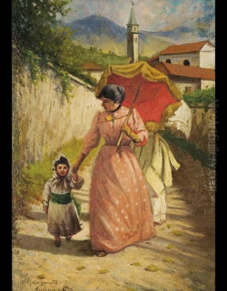 A Passeggio Con La Mamma (omaggio A Luigi Nono) Oil Painting by Giovanni Battista Carpanetto