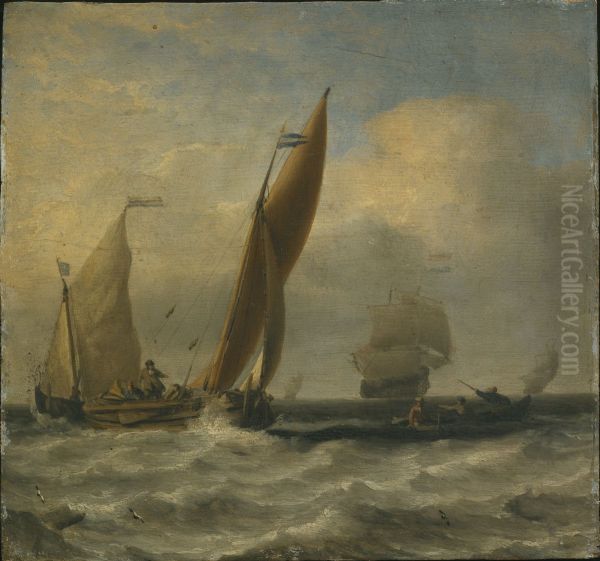 Fishing Boats at Sea Oil Painting by Willem van de Velde the Younger