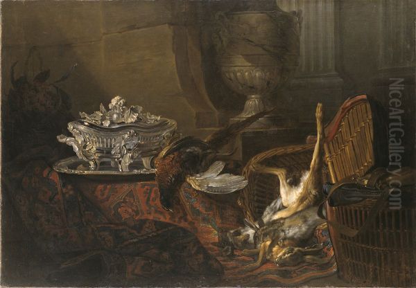 Still Life with Dead Game and a Silver Tureen on a Turkish Carpet Oil Painting by Jean-Baptiste Oudry