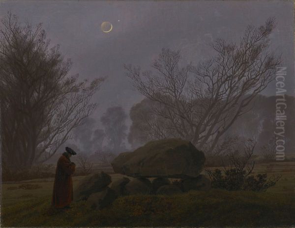 Walk at Dusk (Man Contemplating a Megalith), possibly a self-portrait Oil Painting by Caspar David Friedrich