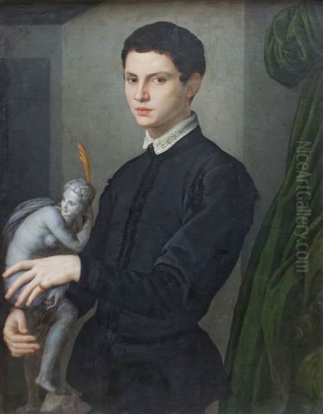 Portrait of a Man Holding a Statuette Oil Painting by Bronzino