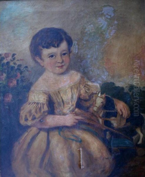 Portrait Of A Young Boy With A Toy Horse Oil Painting by Margaret Sarah Carpenter