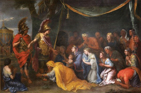 arekusandoruno zu yuannihire fusuperushia wang feitachi,matahadariusunotentotoyobareteiru Oil Painting by Charles Le Brun