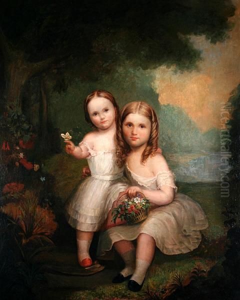 Two Sisters Before A Landscape Oil Painting by Margaret Sarah Carpenter