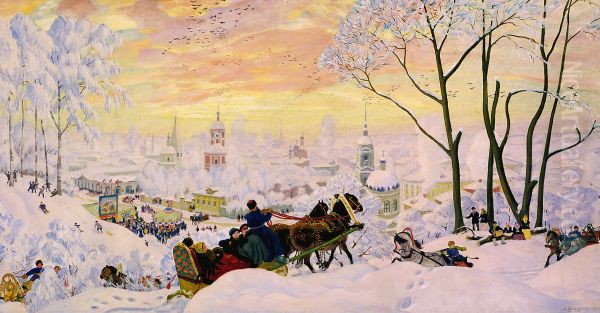 Pancake Week Oil Painting by Boris Kustodiev