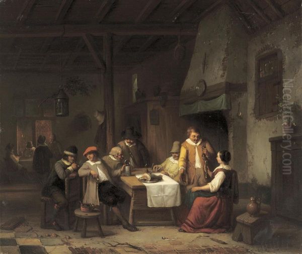 At The Tavern Oil Painting by Henri Jos. Gommarus Carpentero