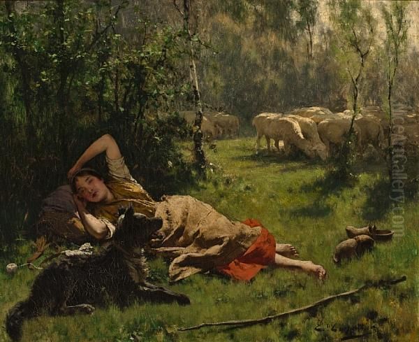 The Noon Hour Oil Painting by Evariste Carpentier