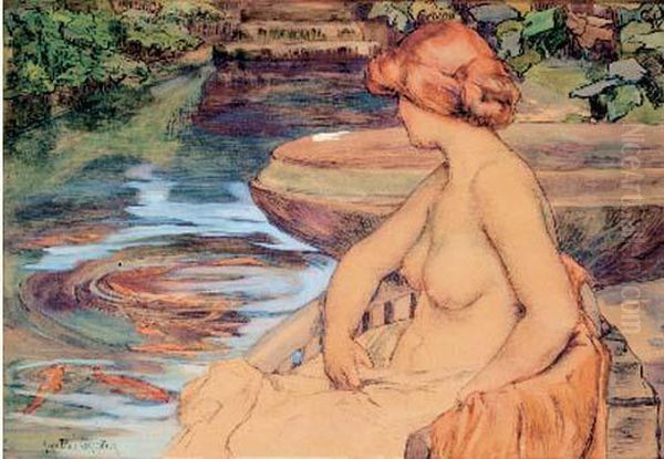 Femme Nue A La Fontaine Oil Painting by Marie-Paule Carpentier