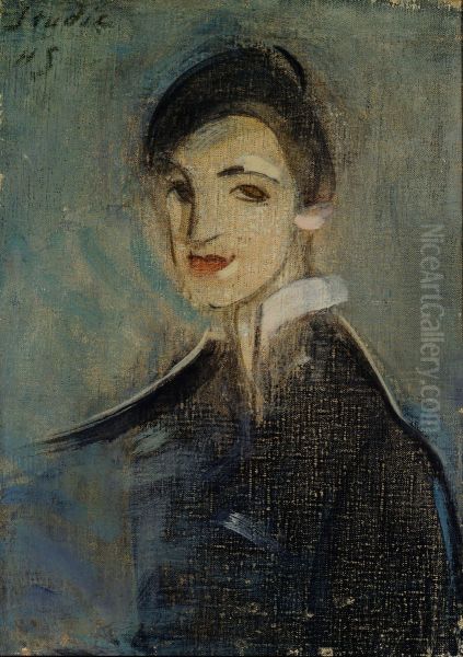 Singer in Black Oil Painting by Helene Schjerfbeck