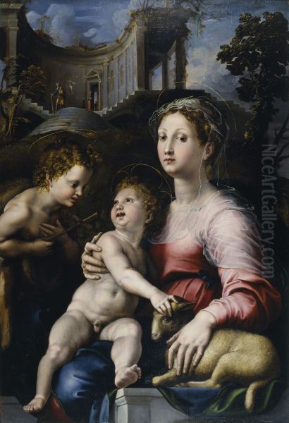 The Madonna and Child with Saint John the Baptist Oil Painting by Giulio Romano