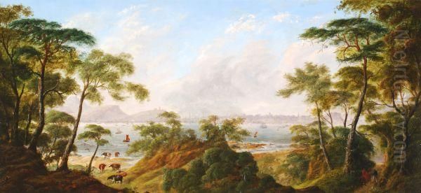 View Of Edinburgh From The Fife Coast Oil Painting by H.E.S. Carr