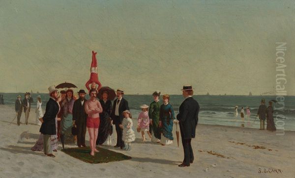 Beach Scene With Acrobats Oil Painting by Samuel S. Carr