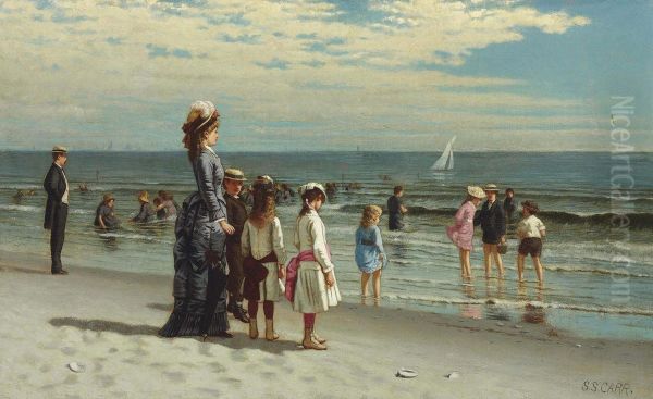 Beach At Coney Island Oil Painting by Samuel S. Carr