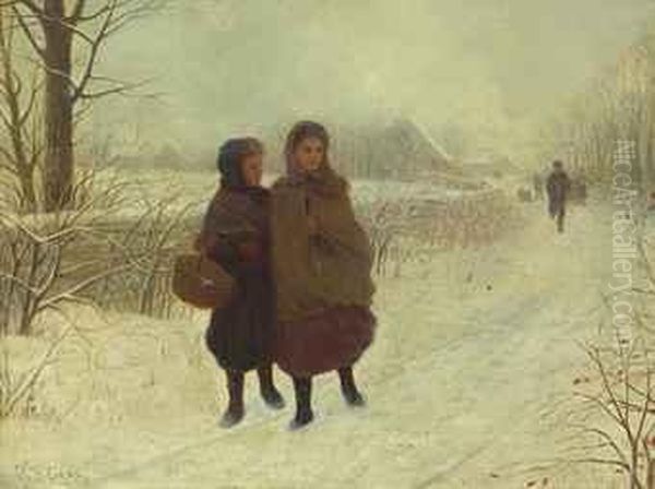 A Cold Walk Home Oil Painting by Samuel S. Carr