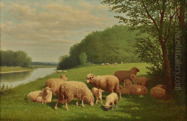 Landscape With Sheep Oil Painting by Samuel S. Carr