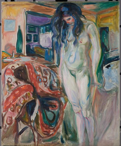 Model by the Wicker Chair Oil Painting by Edvard Munch