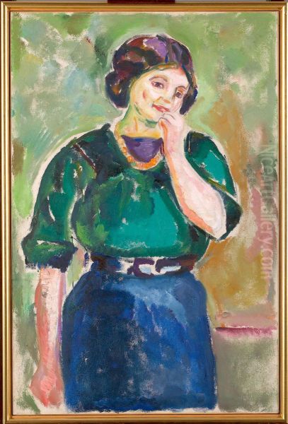 Model in Green and Blue Oil Painting by Edvard Munch