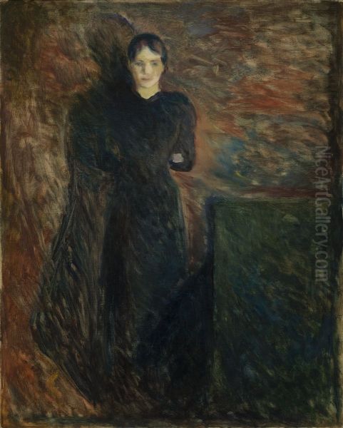 Sortklaedt dame Oil Painting by Edvard Munch